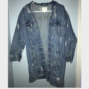 ZARA Oversized Long Denim Jean Distressed Jacket